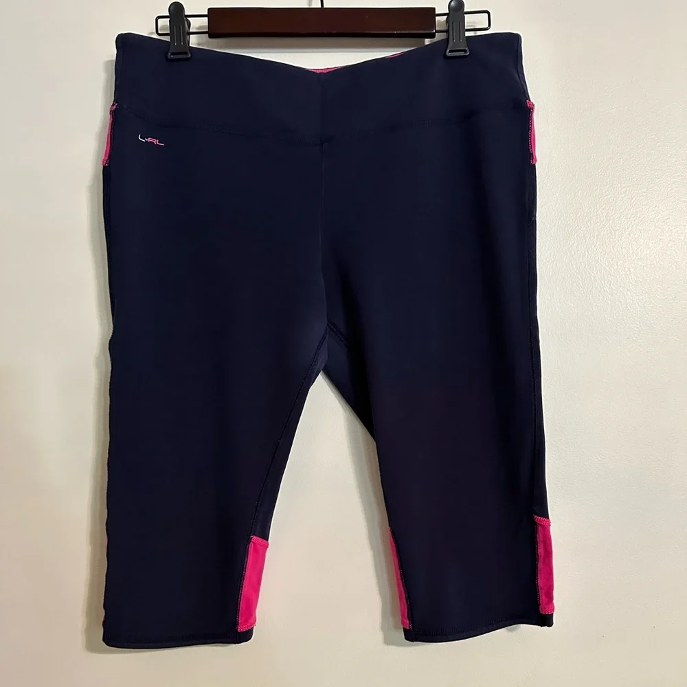 Lauren Ralph Lauren Active Women’s Navy W/ Bright Pink Accents Capri Leggings, L - Picture 1 of 4